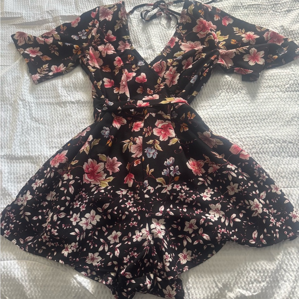 Trixxi Black and Pink Floral Romper